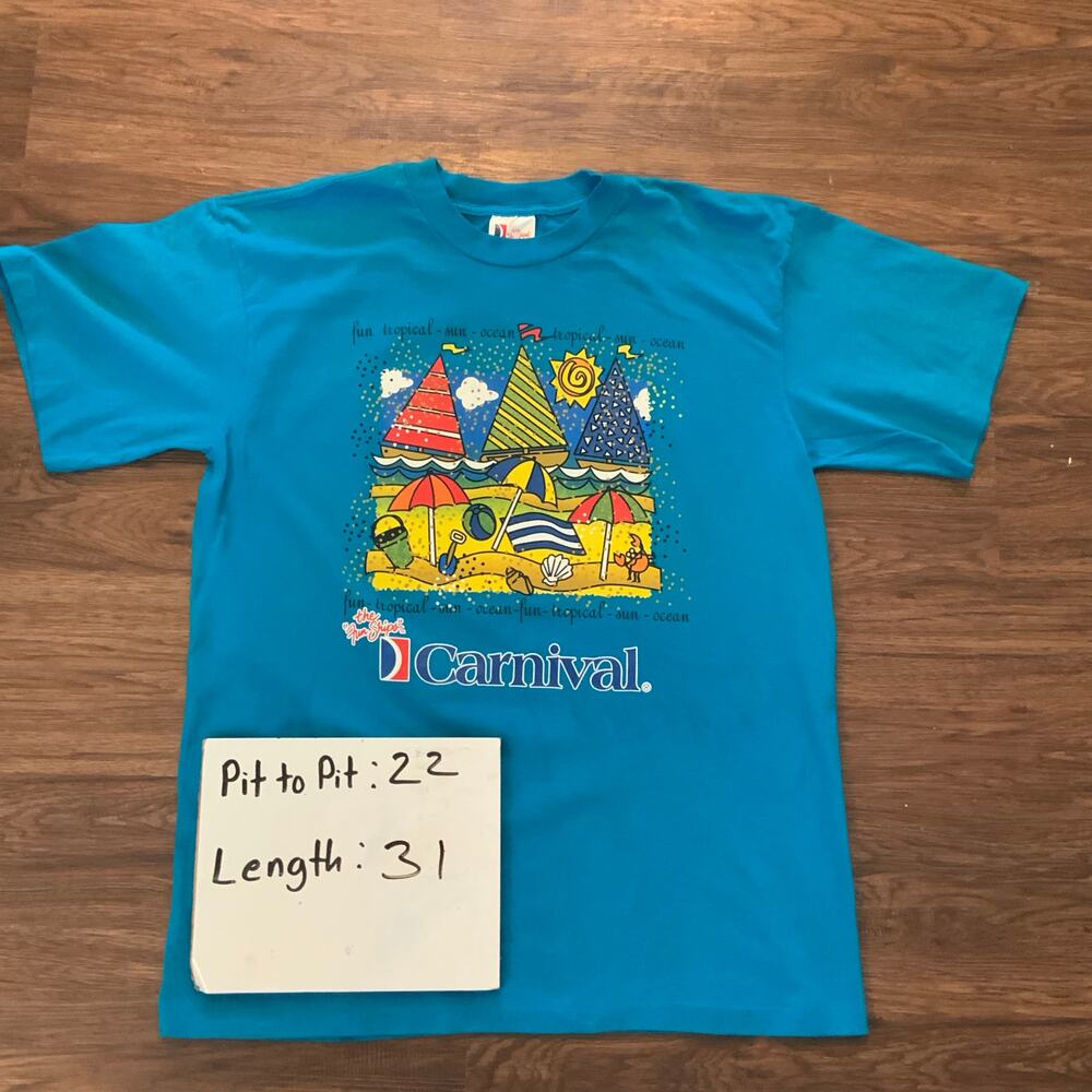 Vintage Carnival Cruise Line T‎ Shirt XL Tropical Beach Graphic 90s